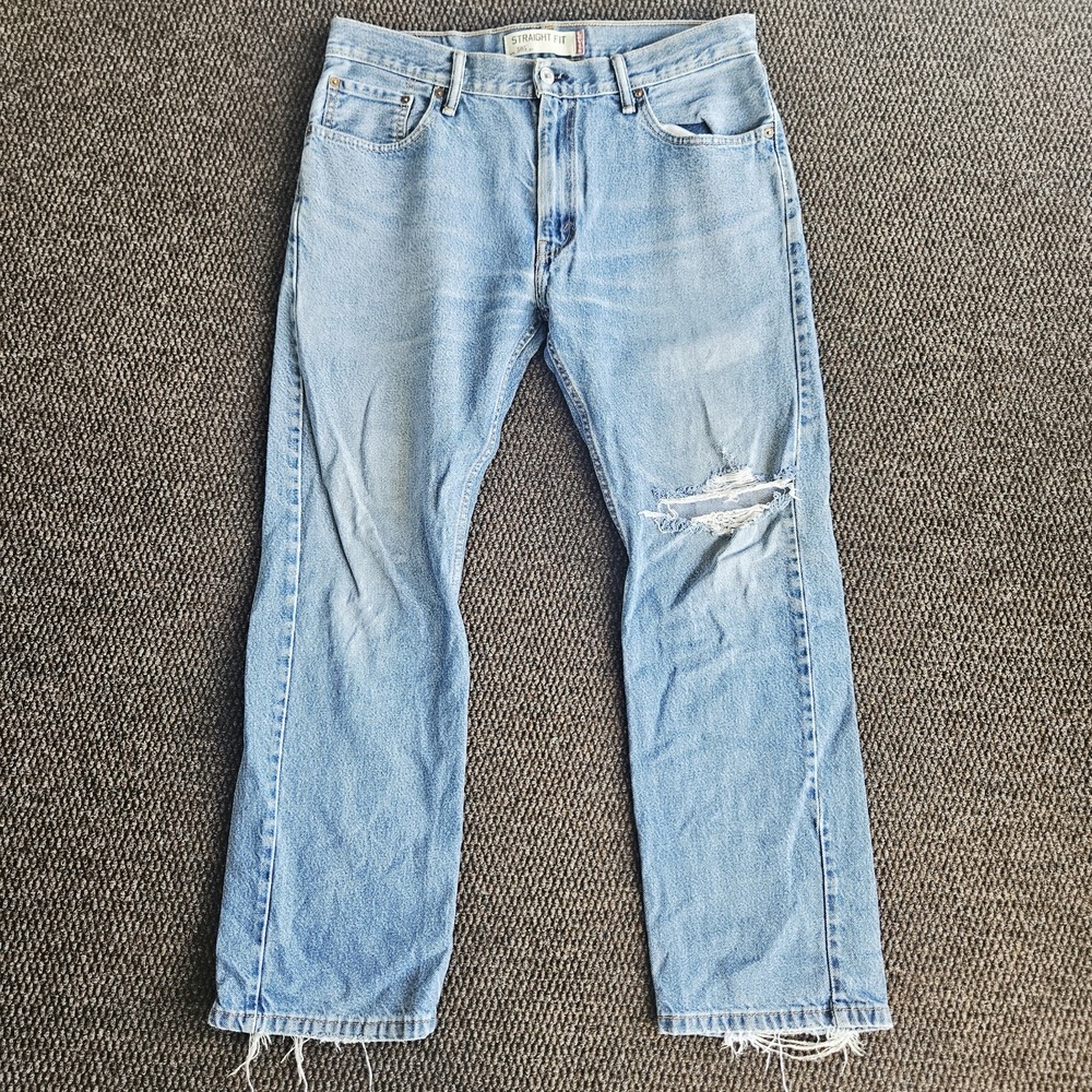 LEVI'S 505 Jeans Men's Sise 34x30 Light Wash Regular Fit Distressed Denim Blue